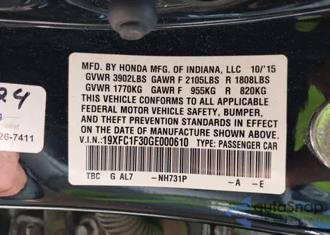 2016 Honda Civic Ex-T from USA, damaged, VIN 19XFC1F30GE000610